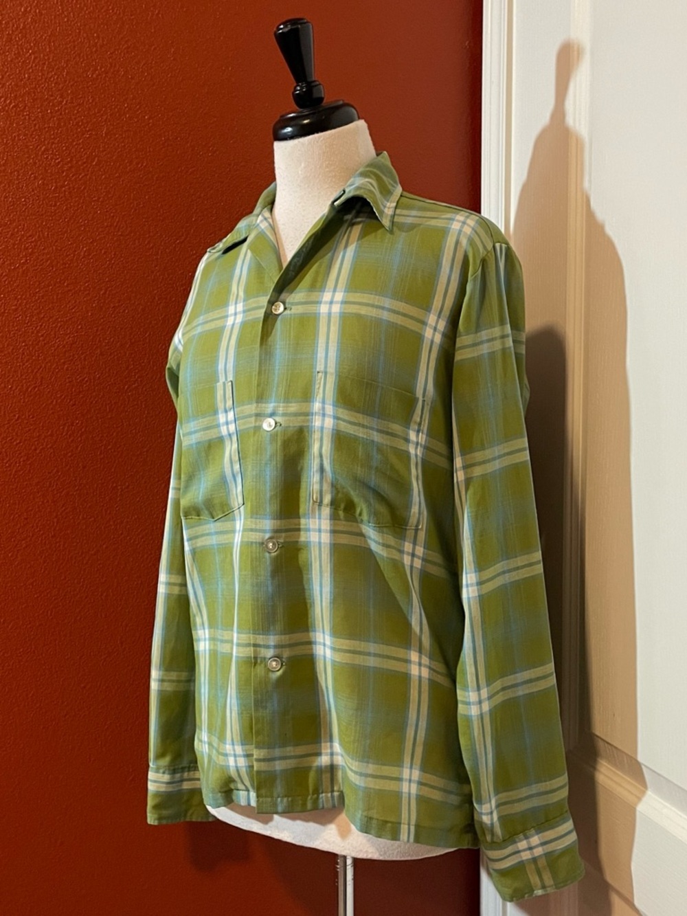 Pennys Towncraft Men’s 60’s/ 70’s Brent Windowpane Plaid Camp Loop Collar Shirt
